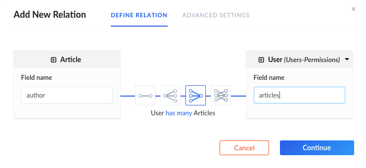 Écran de définition de relation