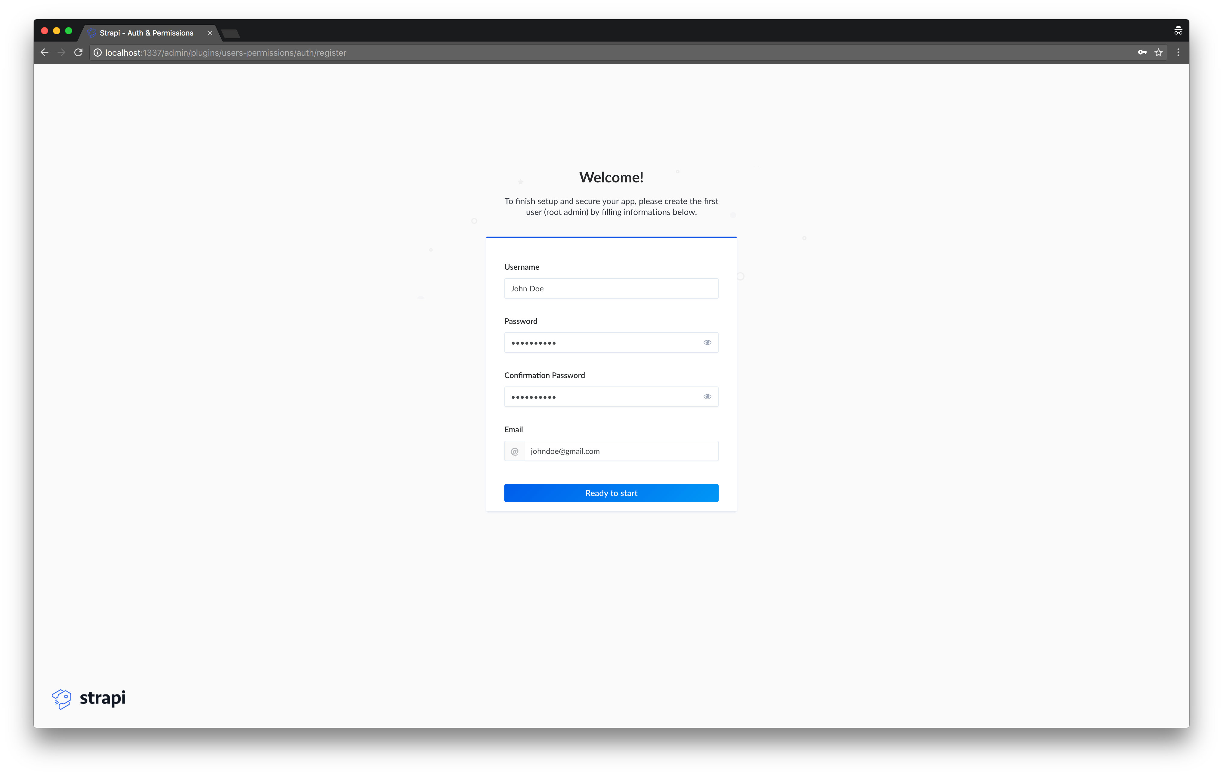 Écran de création d’un utilisateur