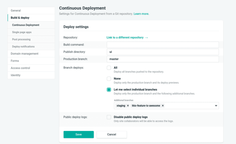 Paramètres du déploiement continu